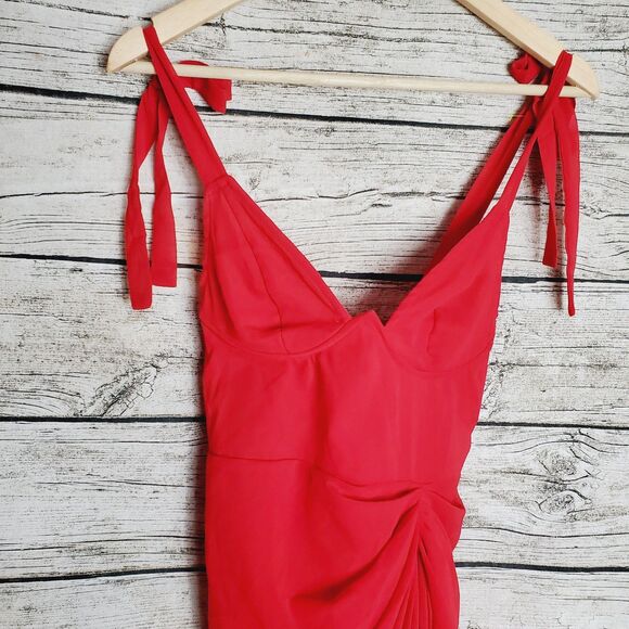 Pretty LittleThing Red Underwire Detail Draped Midi Dress Size 0 NWT - Picture 4 of 10